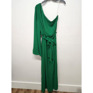 NWT Trina Turk Women's Amida One Shoulder Maxi Dress, Size 14, In Emerald Green